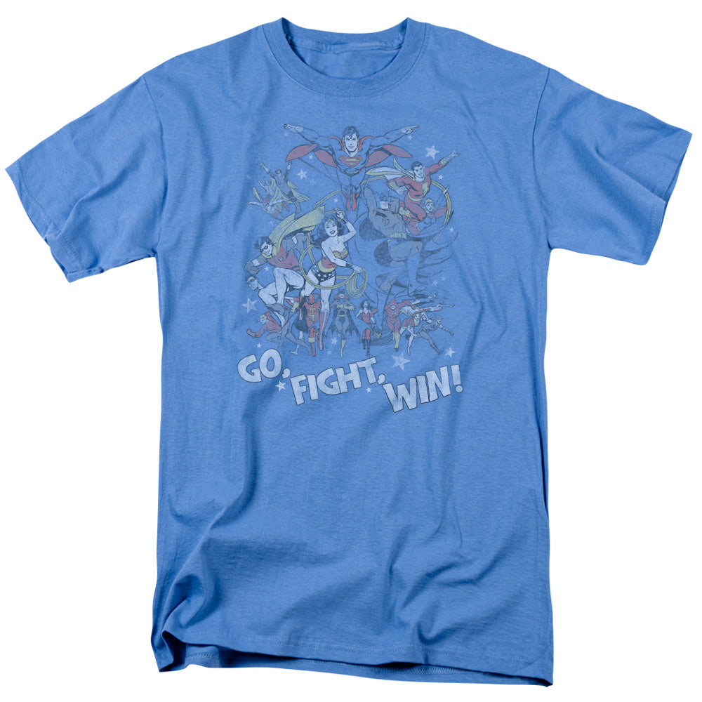 Justice League Of America Go Fight Win Mens T Shirt Carolina Blue Officially Licensed