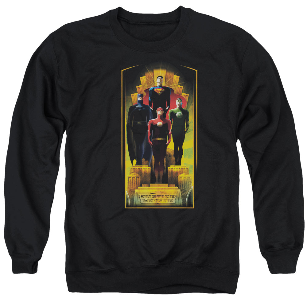 Justice League Deco Mens Crewneck Sweatshirt Black Officially Licensed