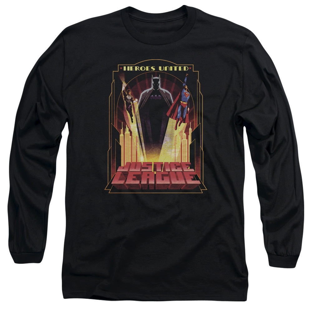 Jla Heroes United Mens Long Sleeve Shirt Black Officially Licensed