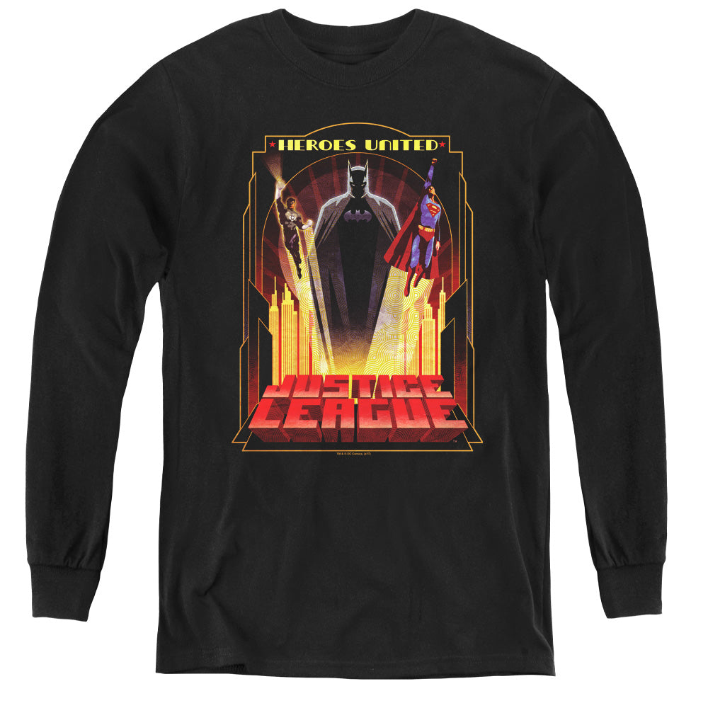 Justice League Heroes United Long Sleeve Kids Youth T Shirt Black Officially Licensed