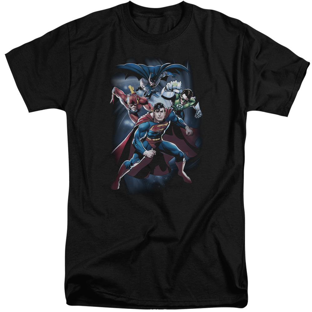 Justice League Coic Crew Mens Tall T Shirt Black Officially Licensed