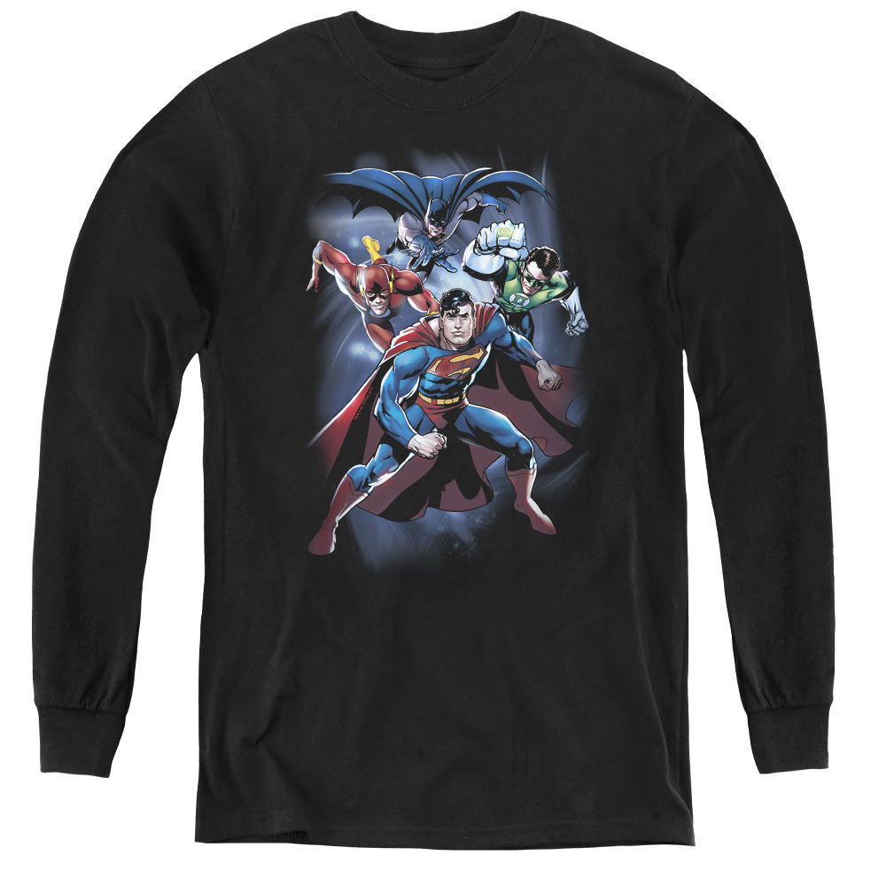 Justice League Coic Crew Long Sleeve Kids Youth T Shirt Black Officially Licensed
