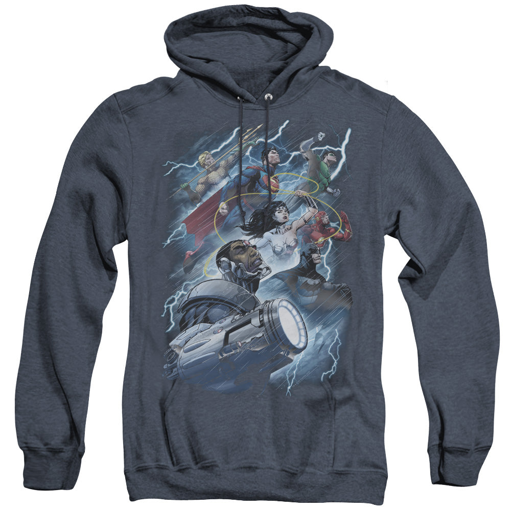 Justice League Of America Ride The Lightening Mens Heather Hoodie Navy Officially Licensed