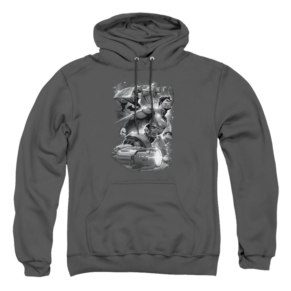 Justice League Of America Atmospheric Mens Hoodie Charcoal Officially Licensed
