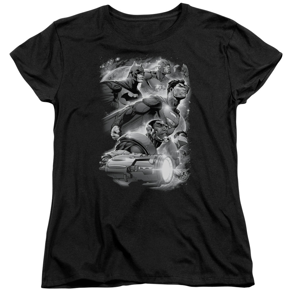 Justice League Atmospheric Womens T Shirt Black Officially Licensed