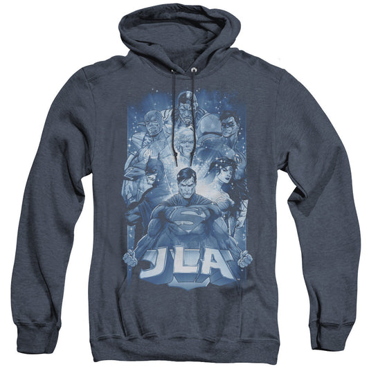 Justice League Of America Burst Heather Mens Hoodie Navy Officially Licensed