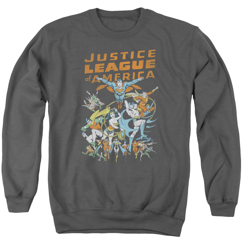 Justice League Big Group Mens Crewneck Sweatshirt Charcoal Officially Licensed