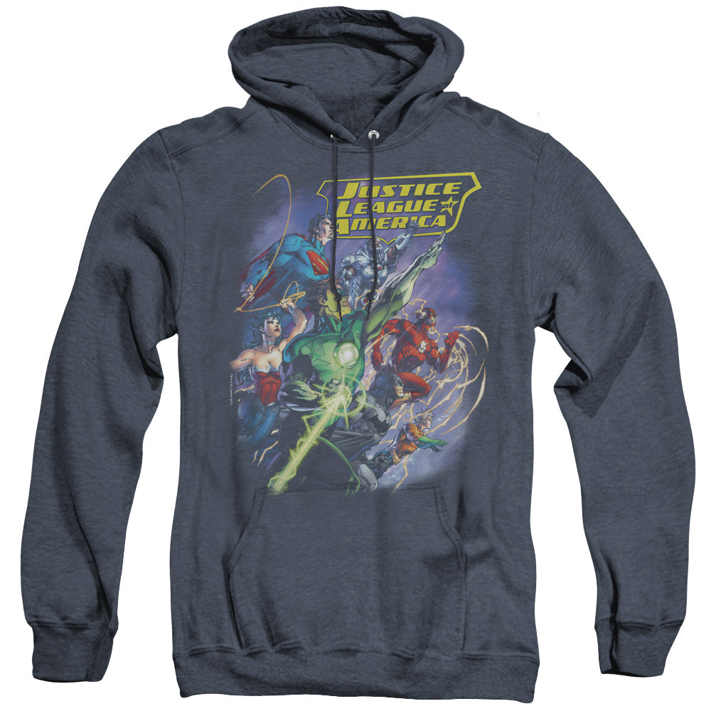 Justice League Of America Onward Heather Mens Hoodie Navy Officially Licensed