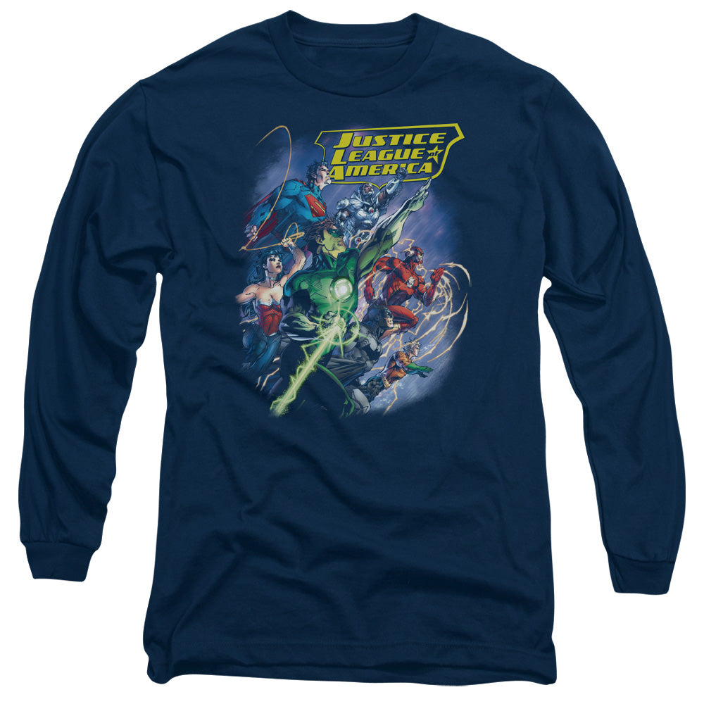 Jla Onward Mens Long Sleeve Shirt Navy Officially Licensed