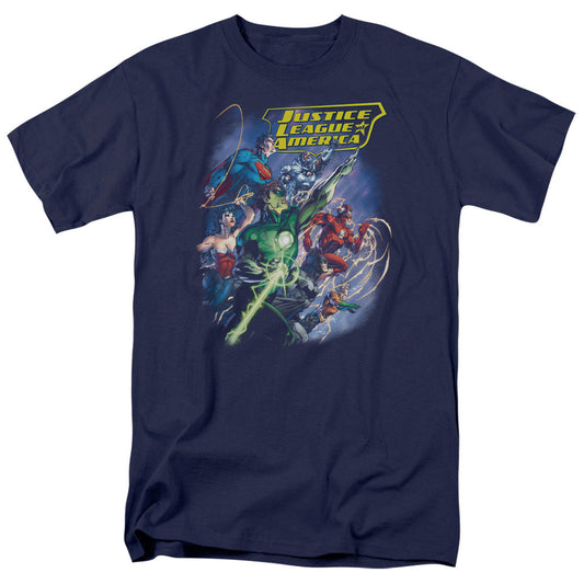 Justice League Of America Onward Mens T Shirt Navy Officially Licensed
