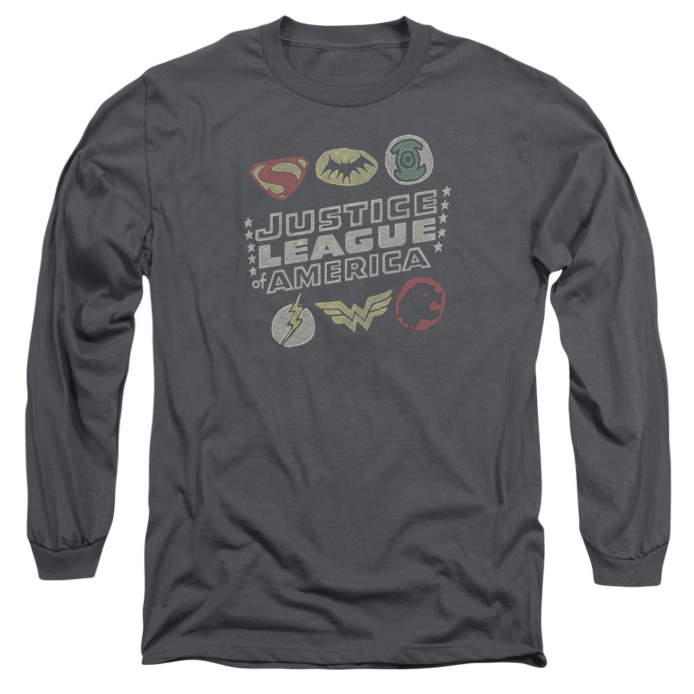 Justice League Symbols Mens Long Sleeve Shirt Charcoal Officially Licensed