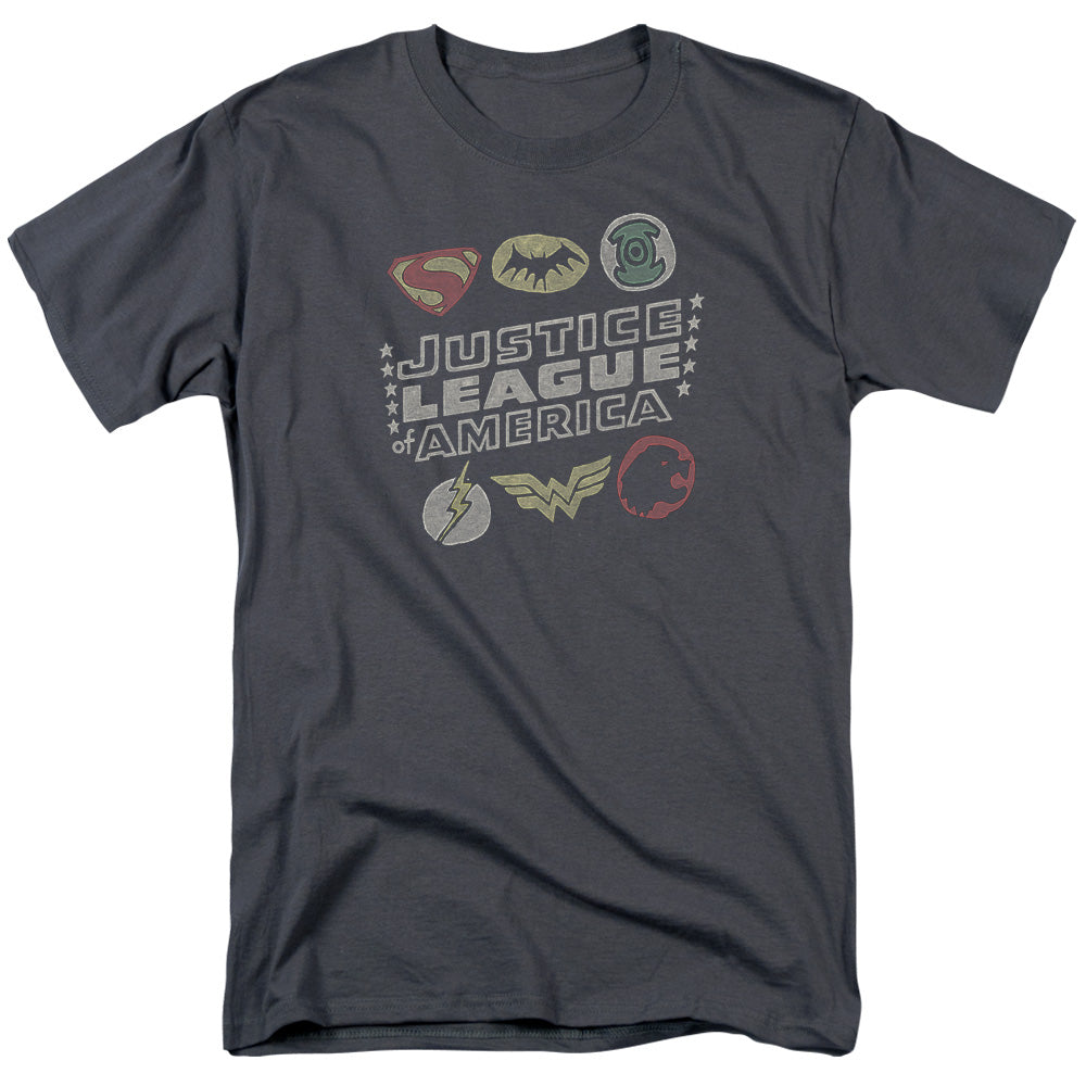Justice League Symbols Mens T Shirt Charcoal Officially Licensed
