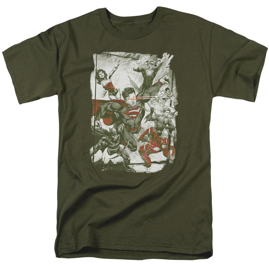 Justice League Of America Green And Red Mens T Shirt Military Green Officially Licensed
