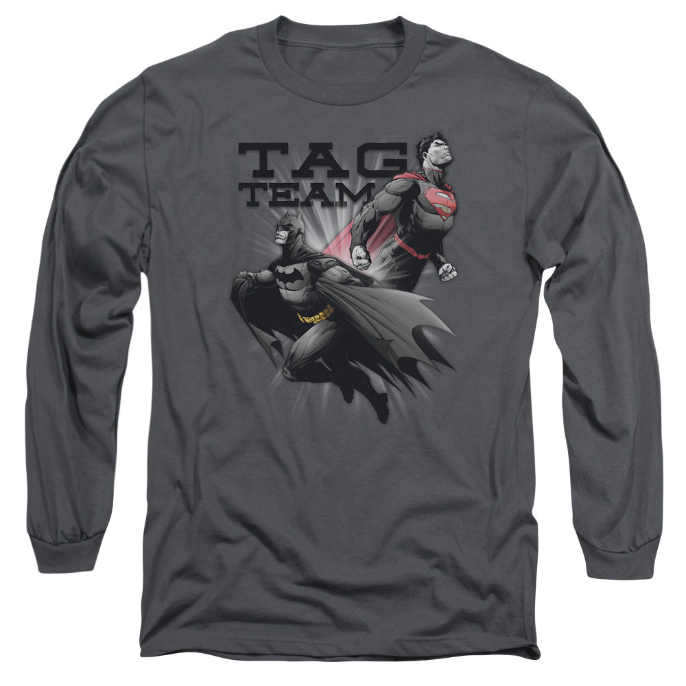 Jla Tag Team Mens Long Sleeve Shirt Charcoal Officially Licensed