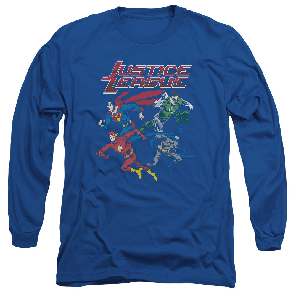 Justice League Of America Pixel League Mens Long Sleeve Shirt Royal Blue Officially Licensed