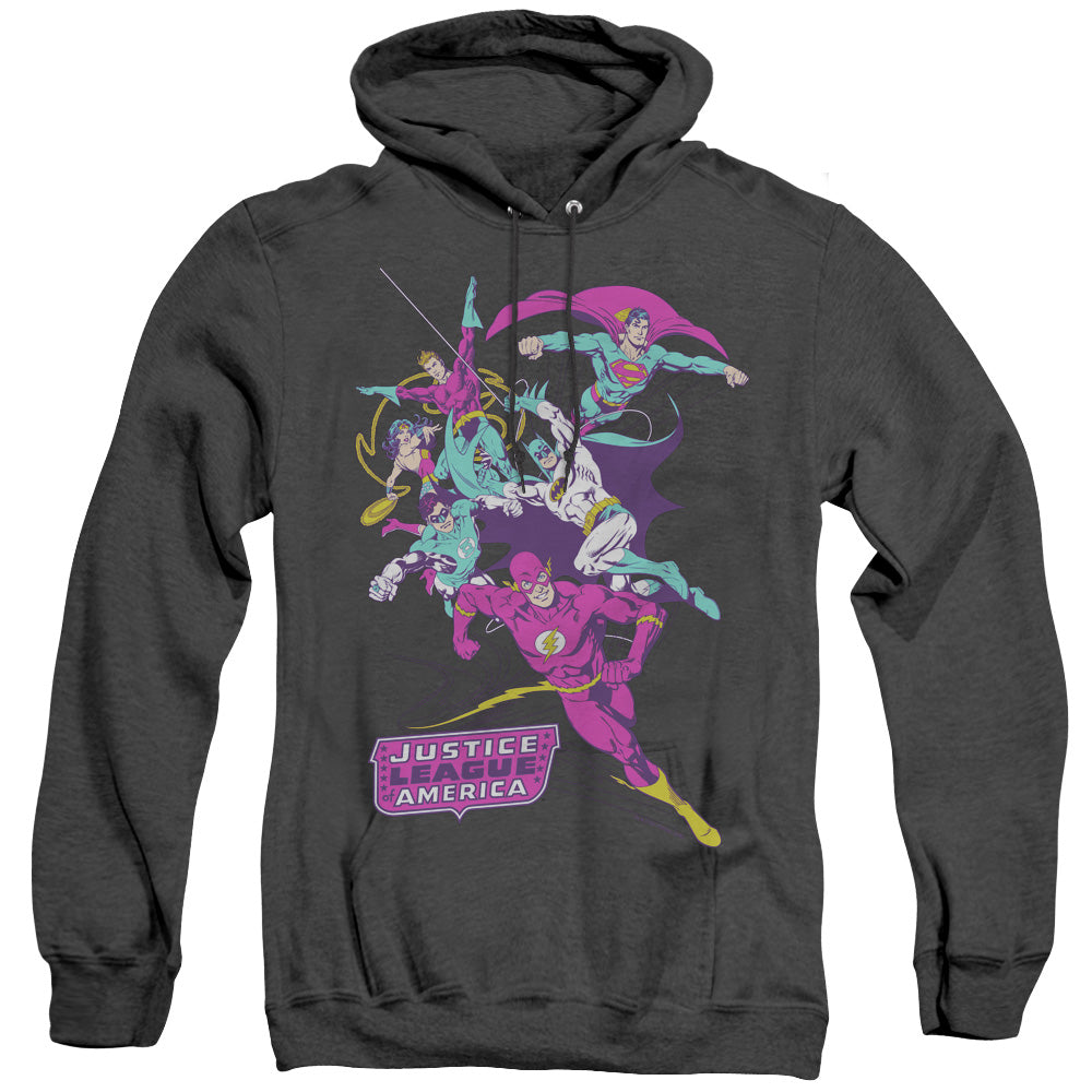 Justice League Of America Colorful League Mens Heather Hoodie Black Officially Licensed