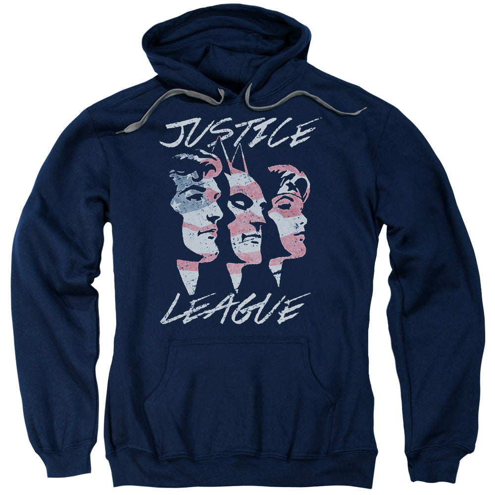 Justice League Justice for America Mens Hoodie Navy Blue Blue Officially Licensed