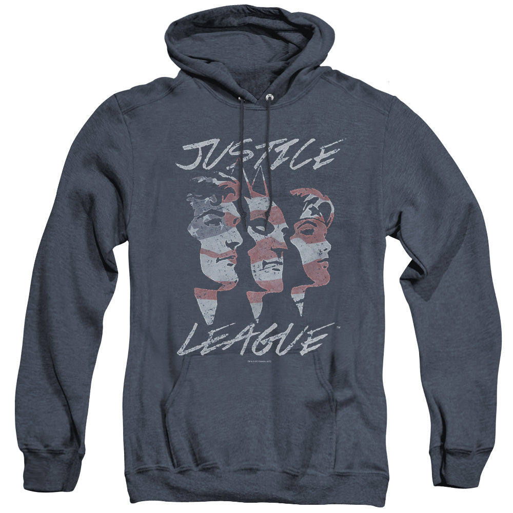 Justice League Of America Justice For America Mens Heather Hoodie Navy Officially Licensed