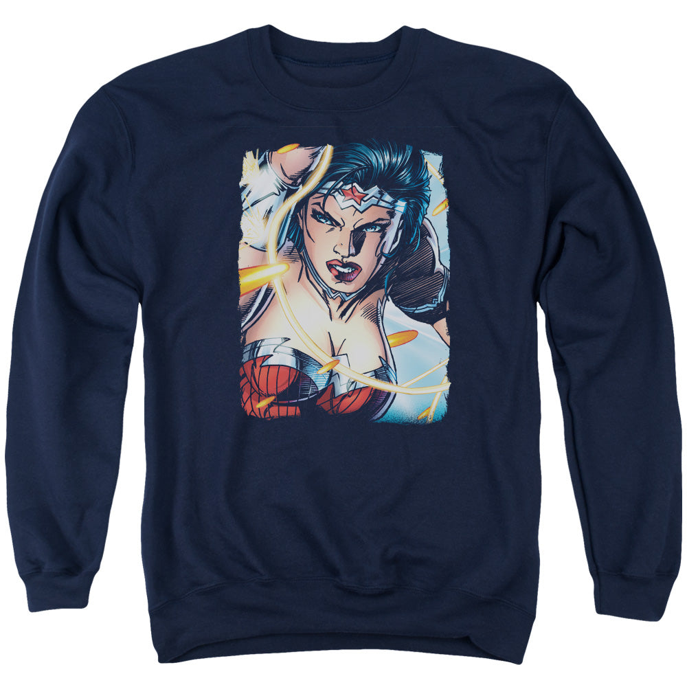 Justice League Scowl Mens Crewneck Sweatshirt Navy Blue Blue Officially Licensed