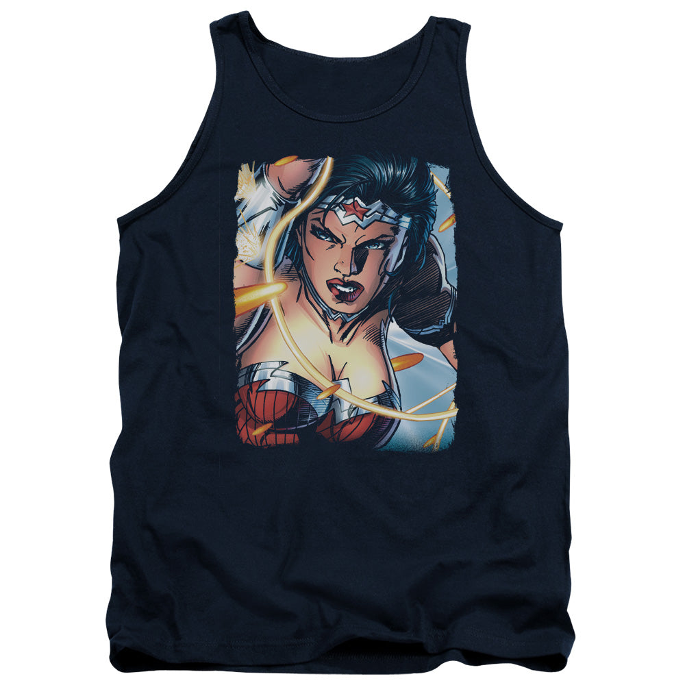 Justice League Scowl Mens Tank Top Shirt Navy Blue Blue Officially Licensed