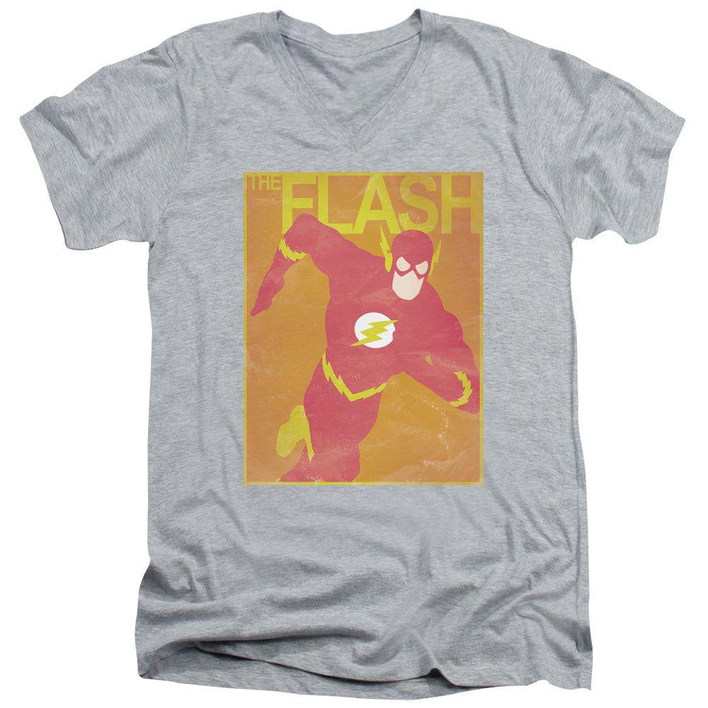 Justice League Simple Flash Poster Mens Slim Fit V-Neck T Shirt Athletic Heather Officially Licensed