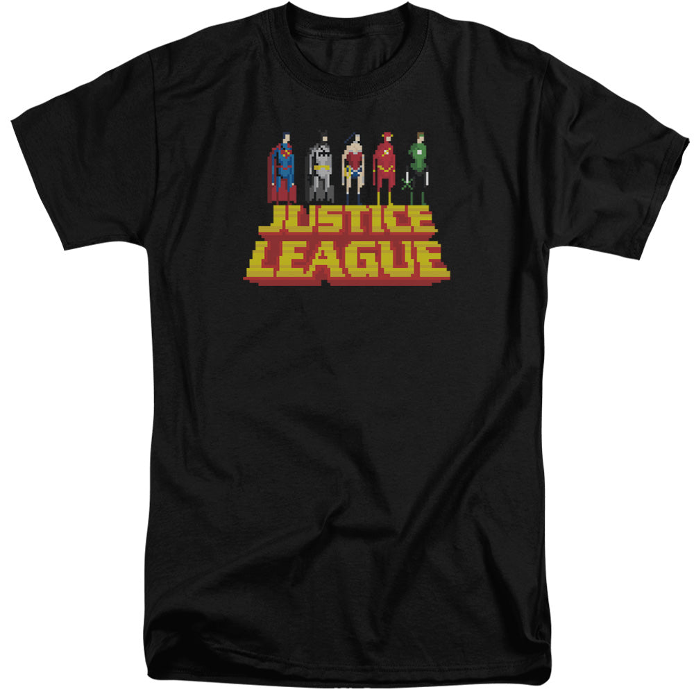 Justice League Of America Standing Above Mens Tall T Shirt Black Officially Licensed
