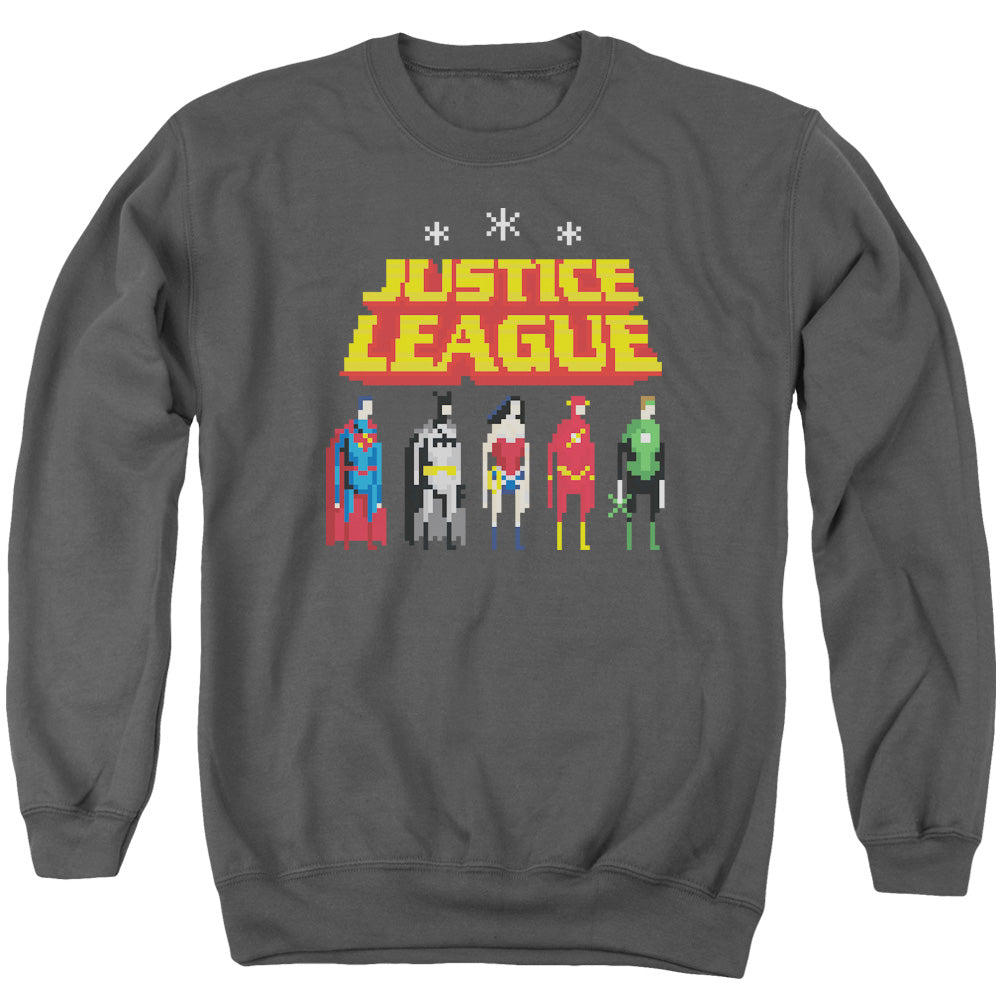 Justice League Of America Standing Below Mens Crewneck Sweatshirt Charcoal Officially Licensed
