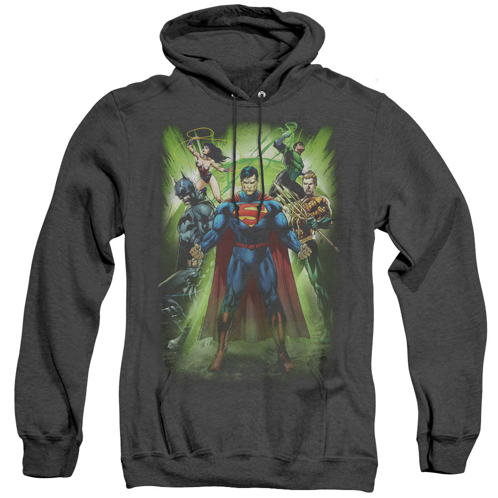 Justice League Of America Power Burst Mens Heather Hoodie Black Officially Licensed