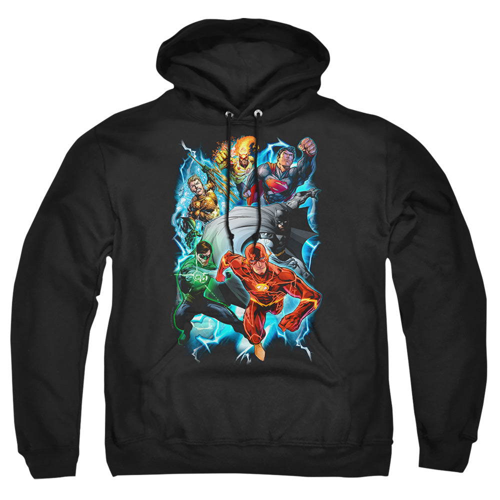 Justice League Of America Electric Team Mens Hoodie Black Officially Licensed