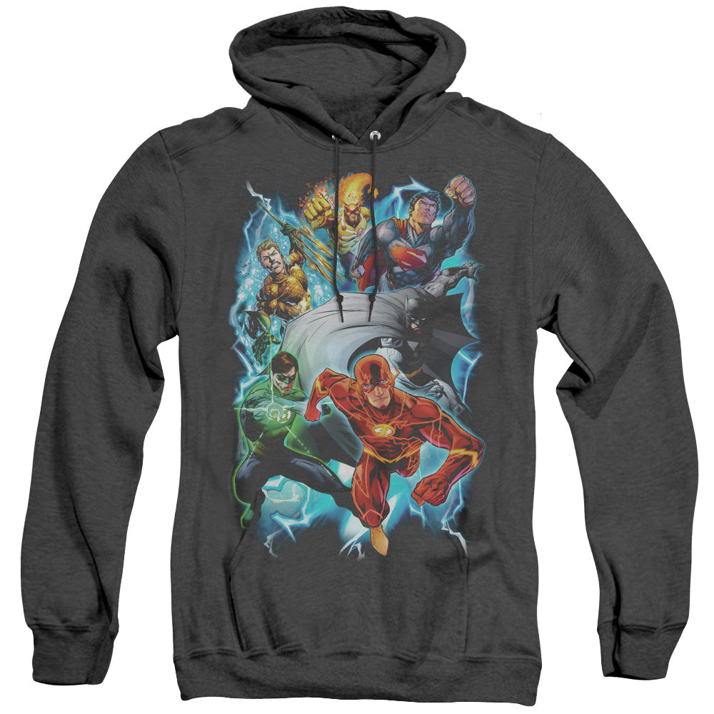 Justice League Of America Electric Team Mens Heather Hoodie Black Officially Licensed