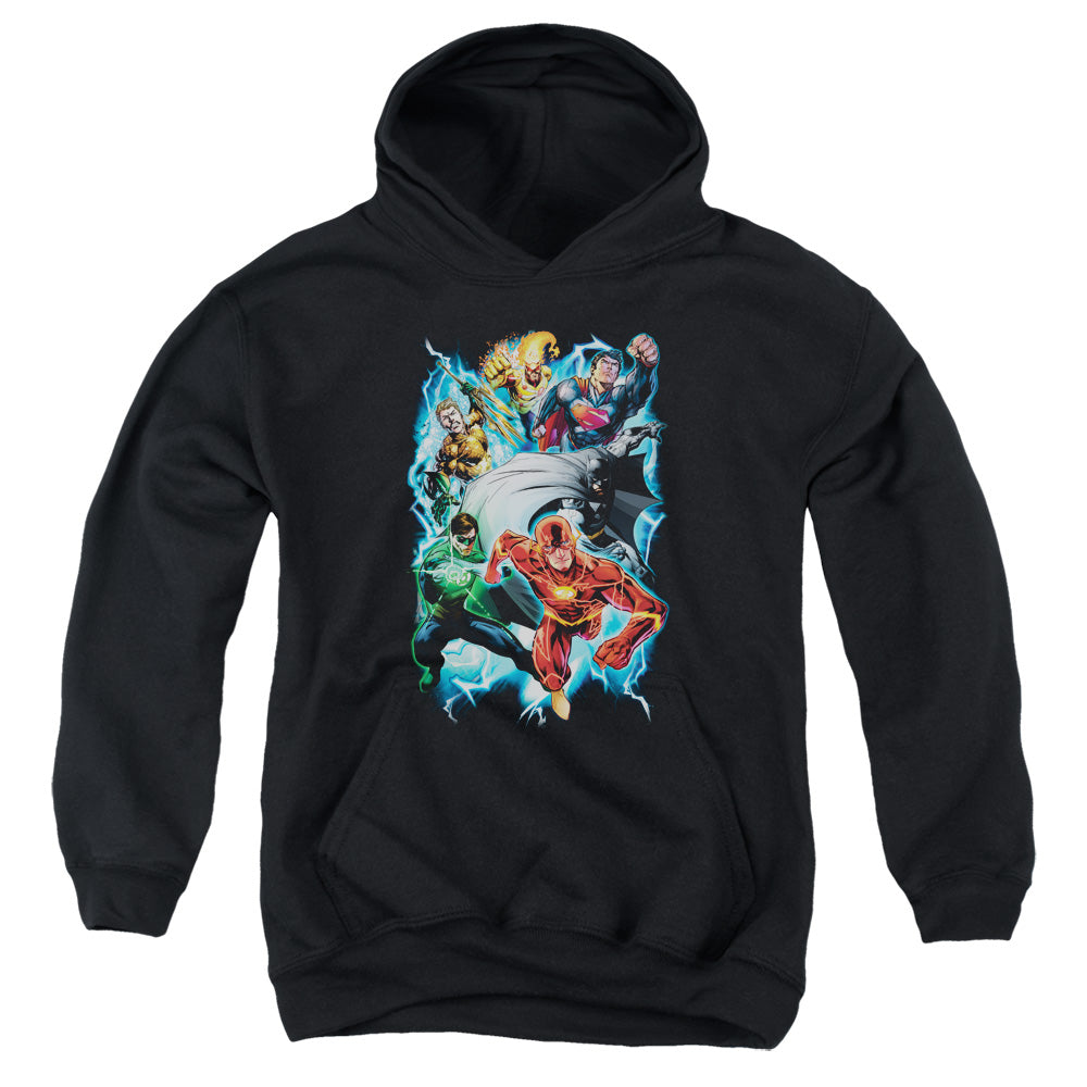 Justice League Electric Team Kids Youth Hoodie Black Officially Licensed