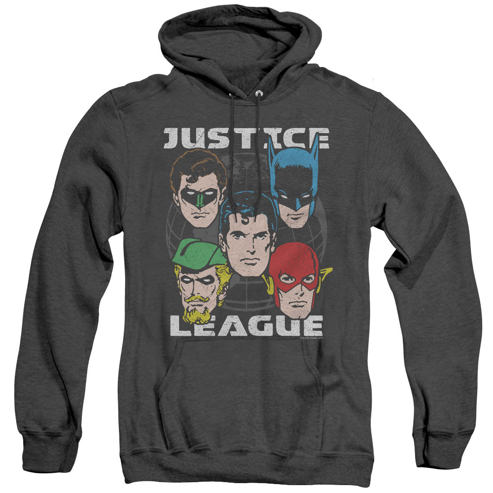 Justice League Of America Head Of States Mens Heather Hoodie Black Officially Licensed