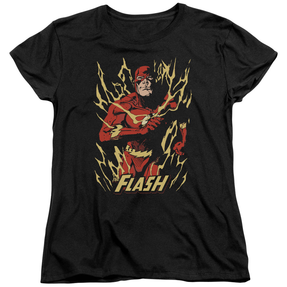 Justice League Flash Flare Womens T Shirt Black Officially Licensed
