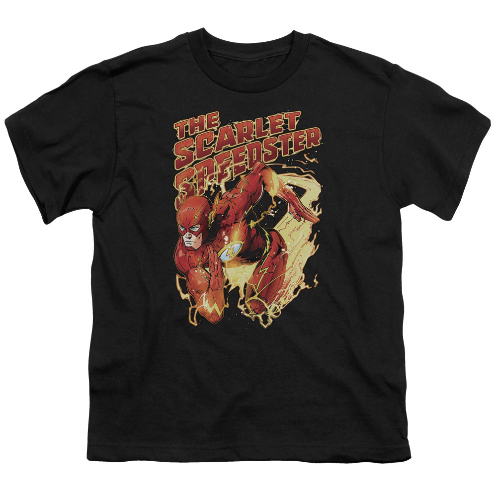 Justice League Scarlet Speedster Kids Youth T Shirt Black Officially Licensed