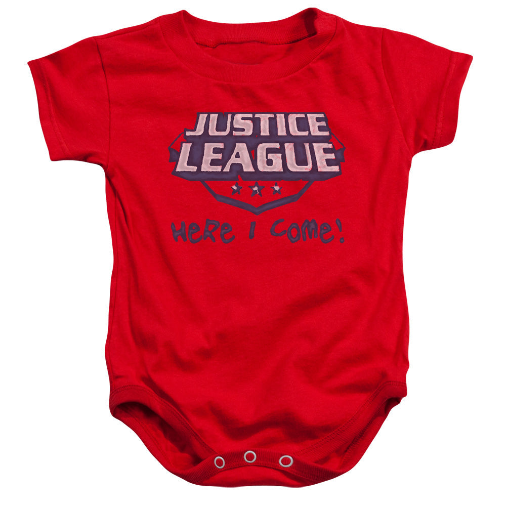 Justice League Here I Come Infant Baby Snapsuit Red Officially Licensed