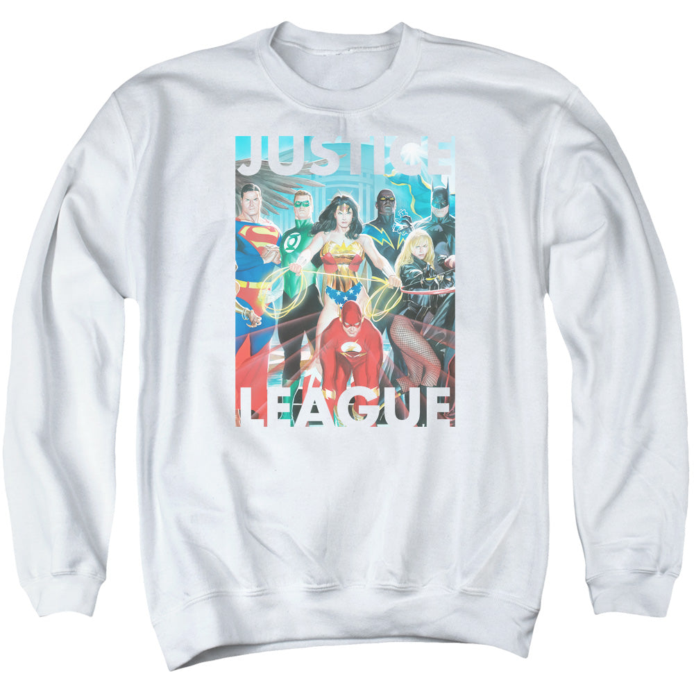 Justice League Of America Hall Of Justice Mens Crewneck Sweatshirt White Officially Licensed