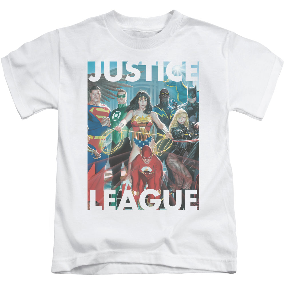 Justice League Hall of Justice Juvenile Kids Youth T Shirt White Officially Licensed