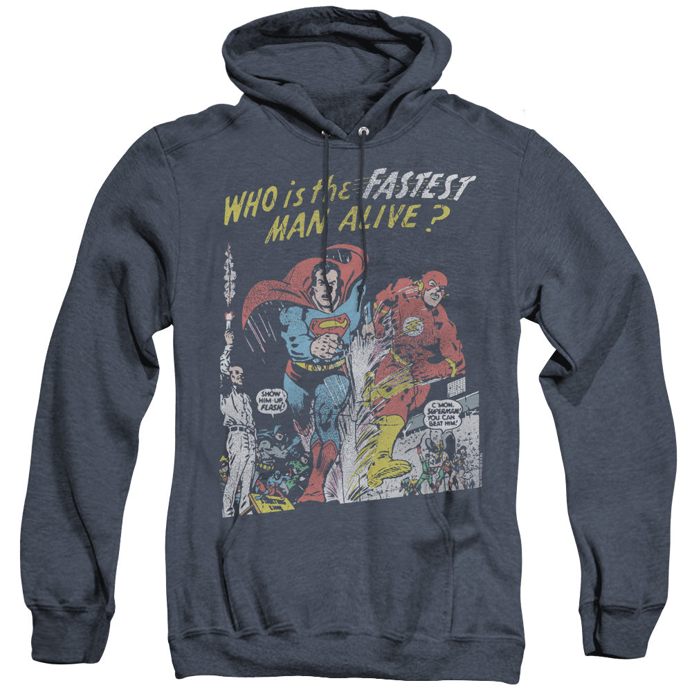 Justice League Of America Fastest Man Mens Heather Hoodie Navy Officially Licensed
