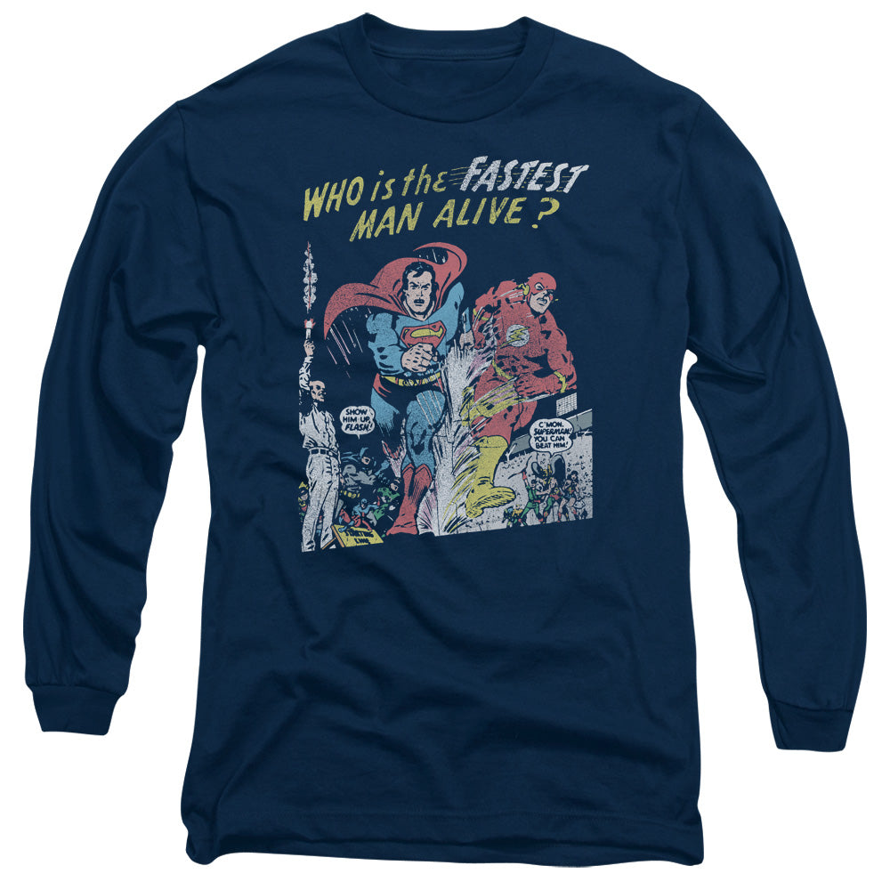 Justice League Fastest Man Mens Long Sleeve Shirt Navy Blue Blue Officially Licensed