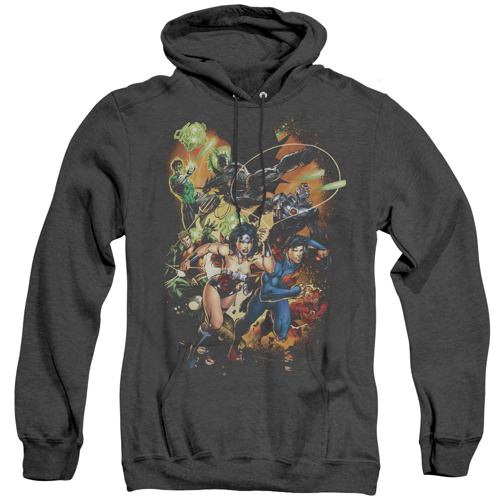 Justice League Of America Battle Ready Mens Heather Hoodie Black Officially Licensed