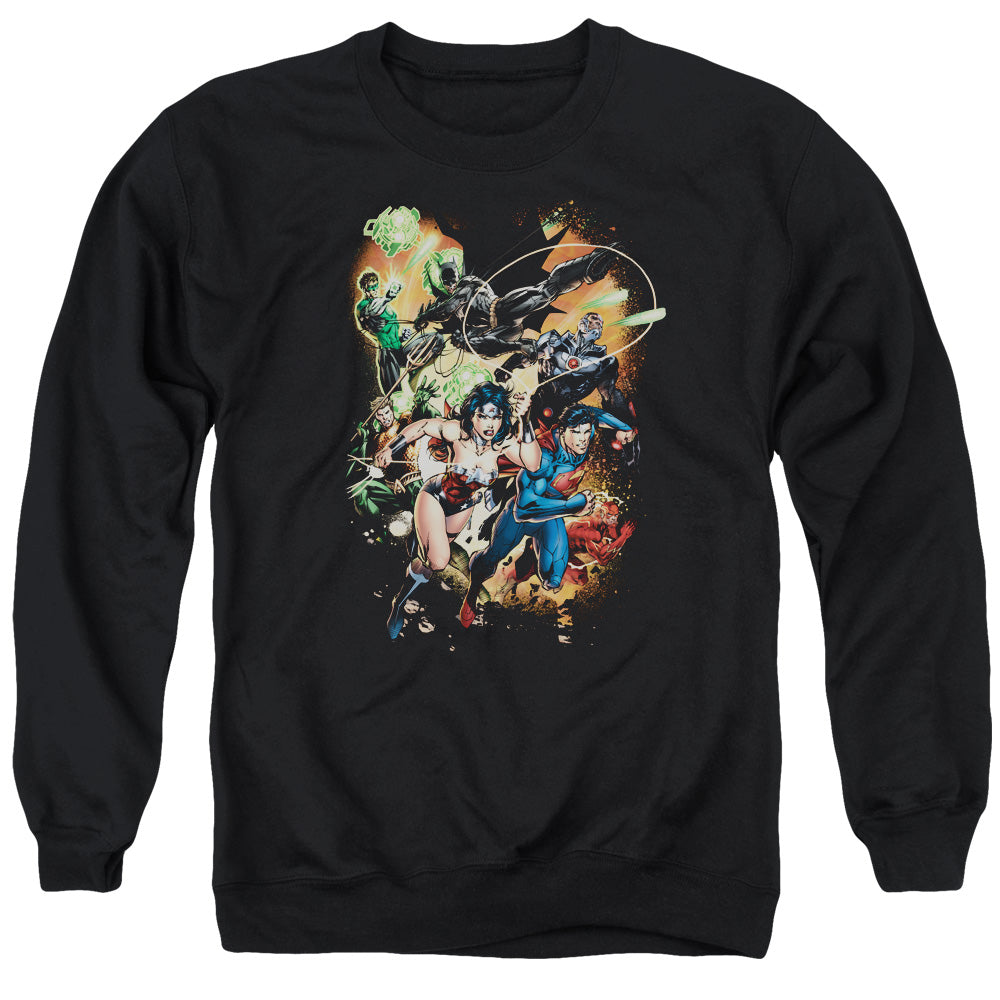 Justice League Of America Battle Ready Mens Crewneck Sweatshirt Black Officially Licensed