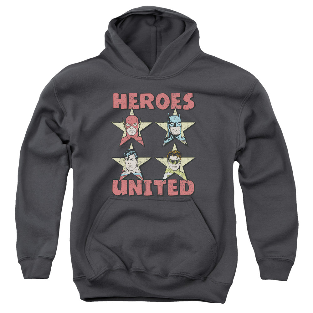 Justice League United Stars Kids Youth Hoodie Charcoal Officially Licensed