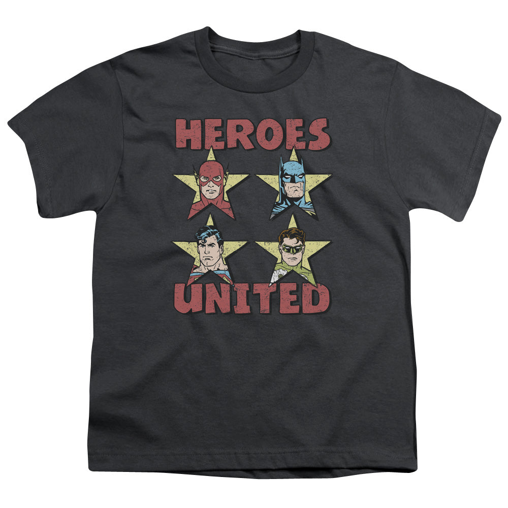Justice League United Stars Kids Youth T Shirt Charcoal Officially Licensed