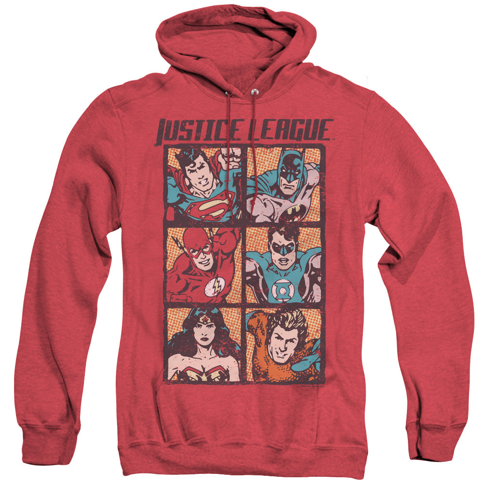 Justice League Rough Panels Heather Mens Hoodie Red Officially Licensed