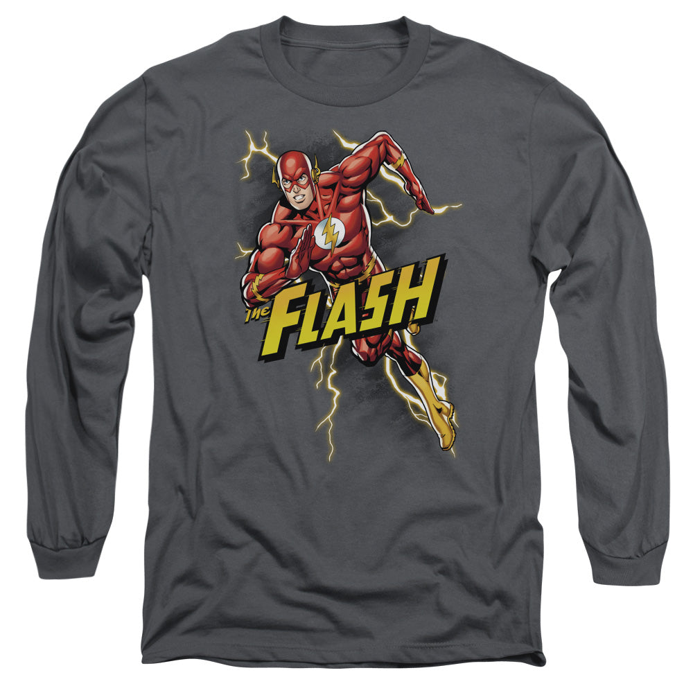 Jla Bolt Run Mens Long Sleeve Shirt Charcoal Officially Licensed