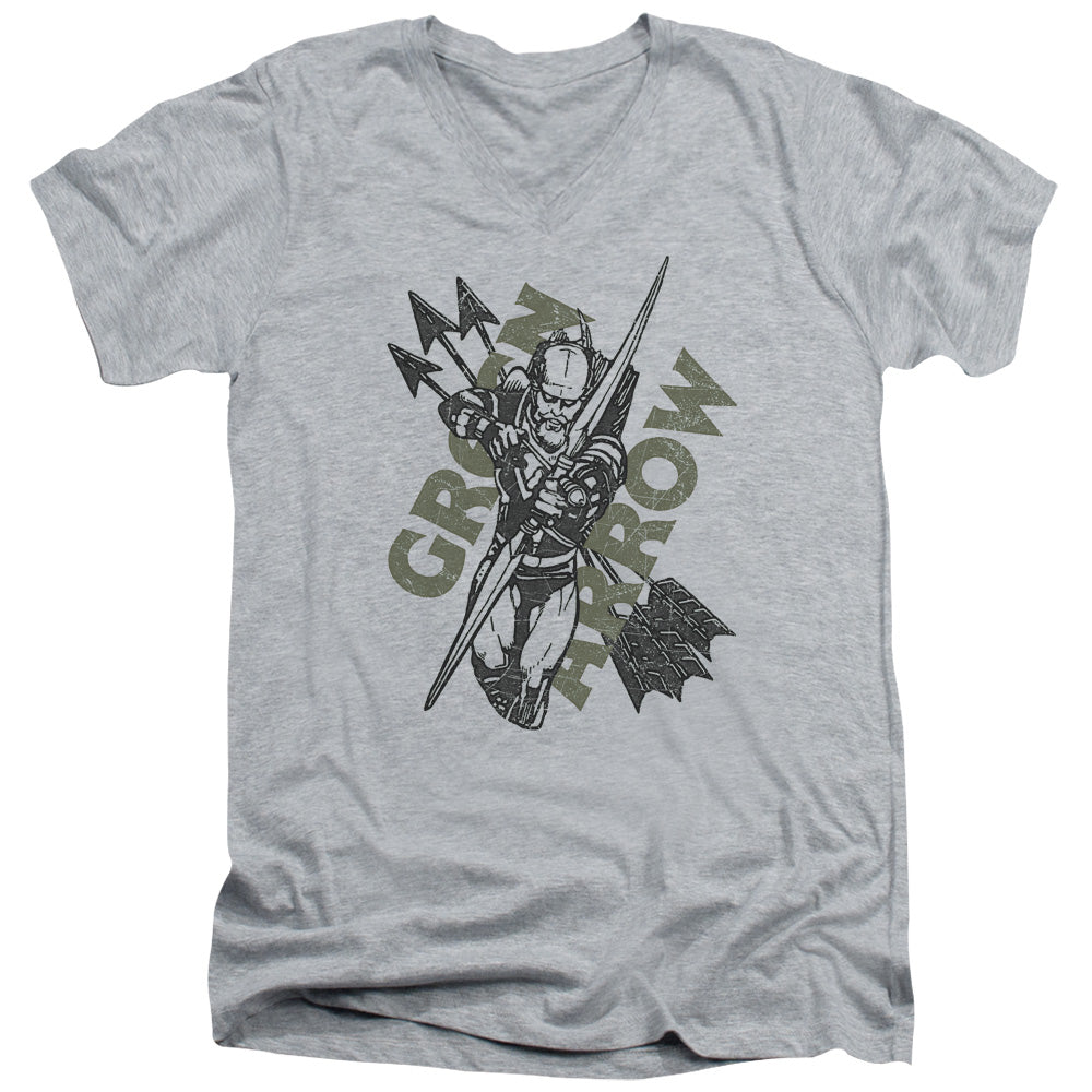 Justice League Archers Arrows Mens Slim Fit V-Neck T Shirt Athletic Heather Officially Licensed