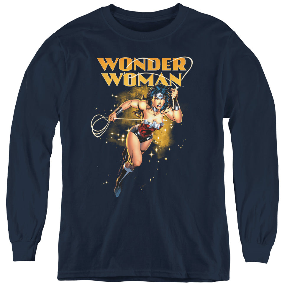 Justice League Star Lasso Long Sleeve Kids Youth T Shirt Navy Blue Blue Officially Licensed