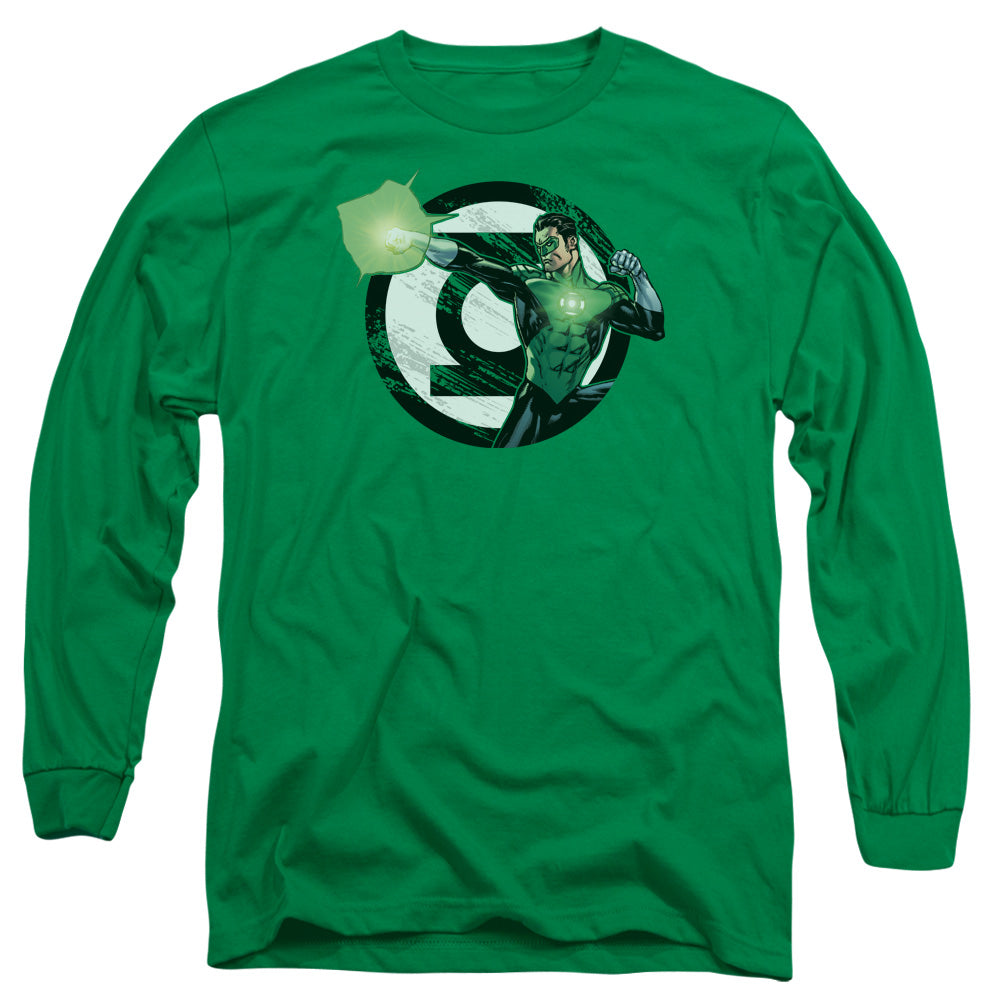 Justice League Blasting Logo Mens Long Sleeve Shirt Kelly Green Officially Licensed