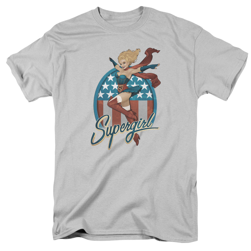 Justice League Of America Supergirl Bombshell Mens T Shirt Silver Officially Licensed