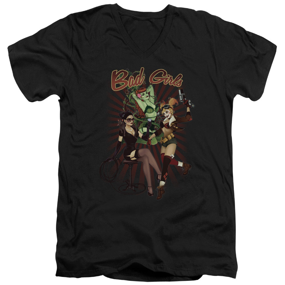Justice League Bad Girls Mens Slim Fit V-Neck T Shirt Black Officially Licensed